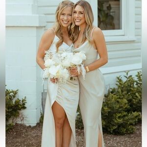 BHLDN | Dresses | Champagne Bhldn Satin Cowl Neck Slip Midi Dress